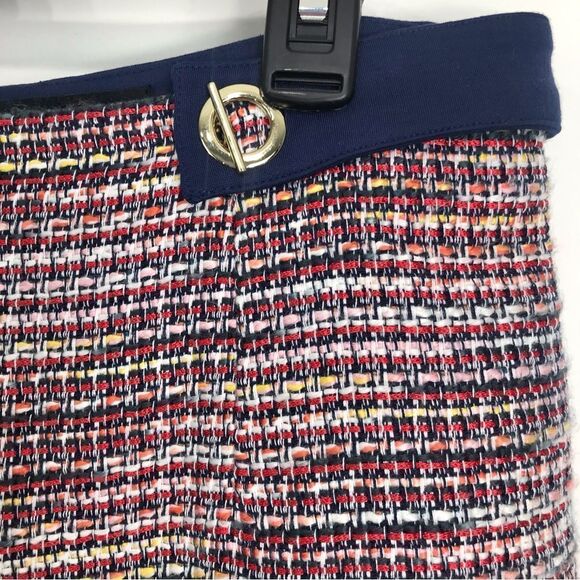 Laundry by Shelli Segal Navy Blue Colorful Woven Tweed Fringe Hem Mini Skirt - Picture 6 of 16